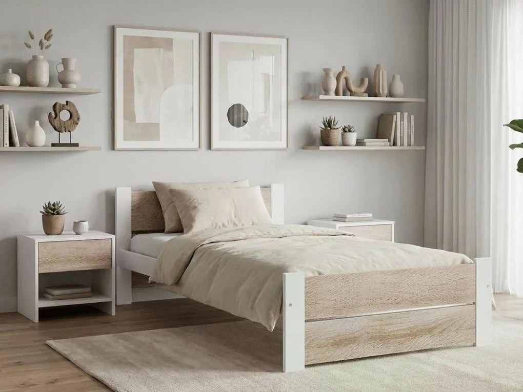 Posteľ IKAROS DOUBLE 80 x 200 cm, biela/dub sonoma Rošt: Bez roštu, Matrac: Matrac COCO MAXI 20 cm