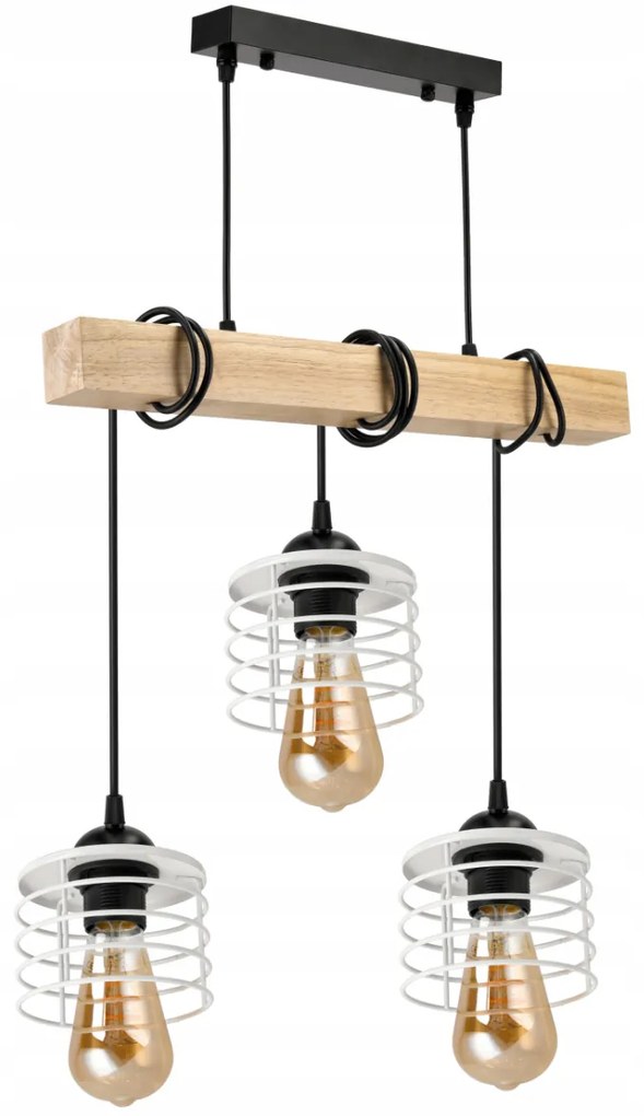 BERGE Závesné stropné svietidlo LED drevený trám 3xE27 Luster Spring biely
