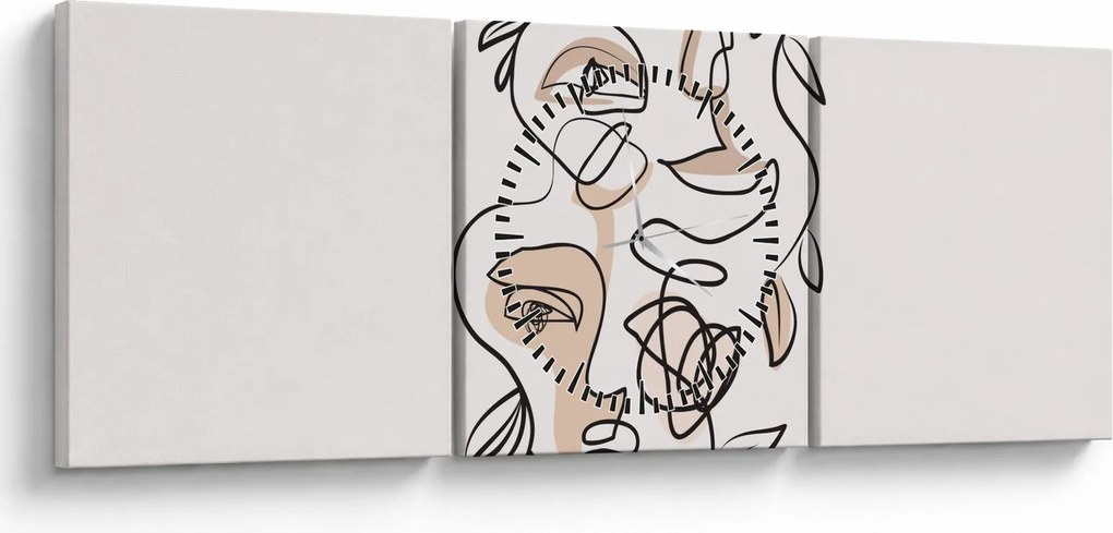 Obraz - Line art tváre (s hodinami) (90x30 cm)