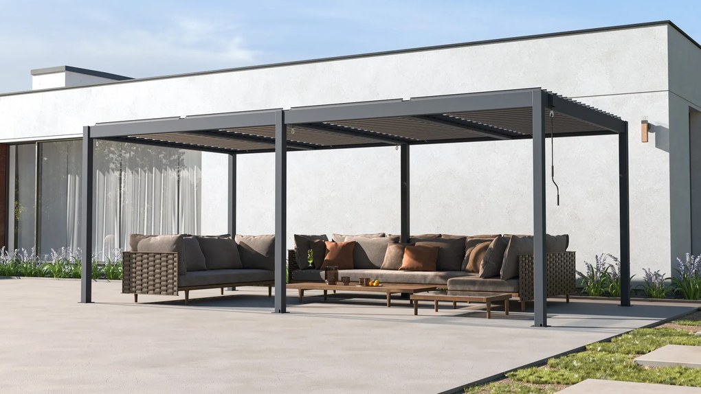 Hliníková bioklimatická pergola s lamelami BestBerg BBP-18G / 600 × 304 × 218 cm / sivá