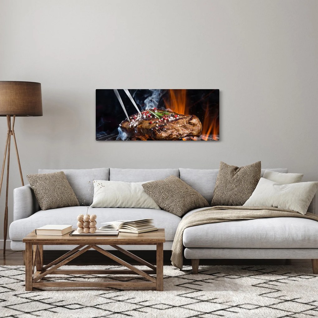 Obraz steaku na grile (120x50 cm)
