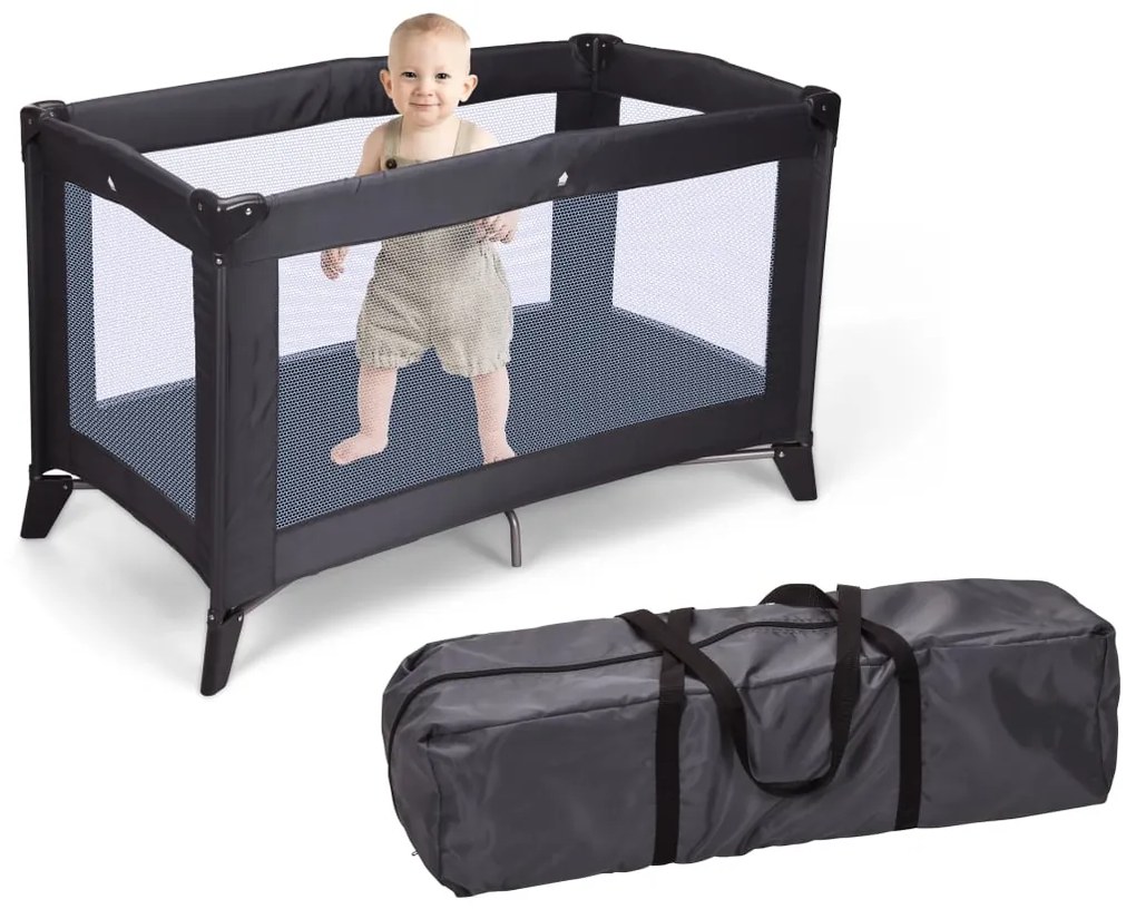 Home&Styling Rozkladacia detská posteľ s matracom tmavošedá