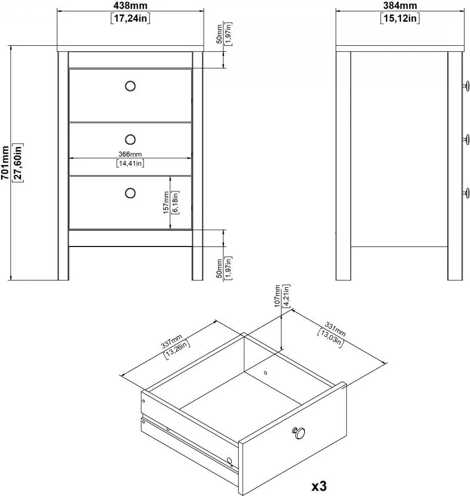 Nočný stolík Realty 44 cm biely
