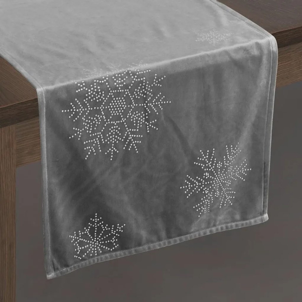 DomTextilu Vianočná zamatová štóla na stôl sivej farby 40x140 33215-163987