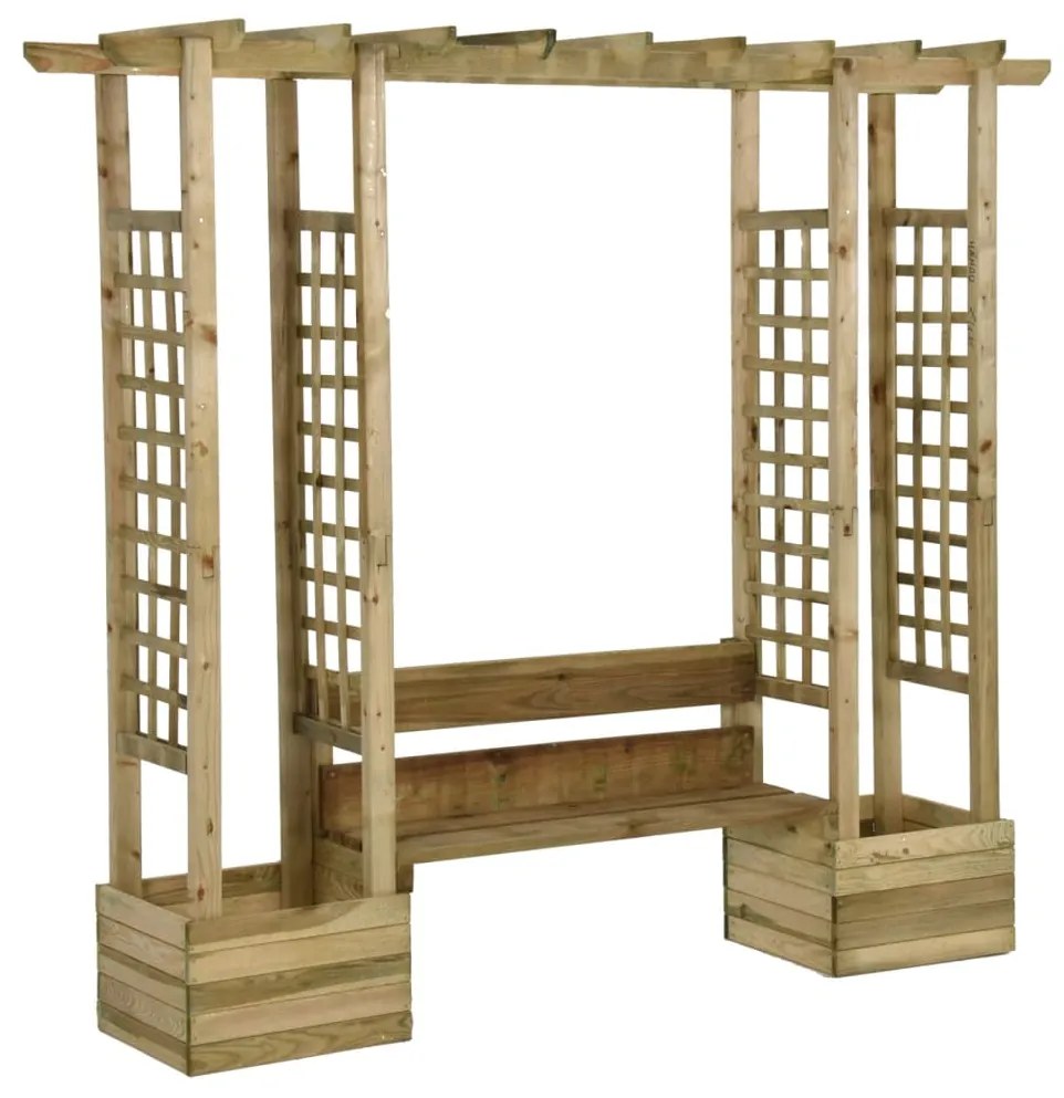 vidaXL Záhradná pergola s lavičkou a kvetináčmi borovicový masív