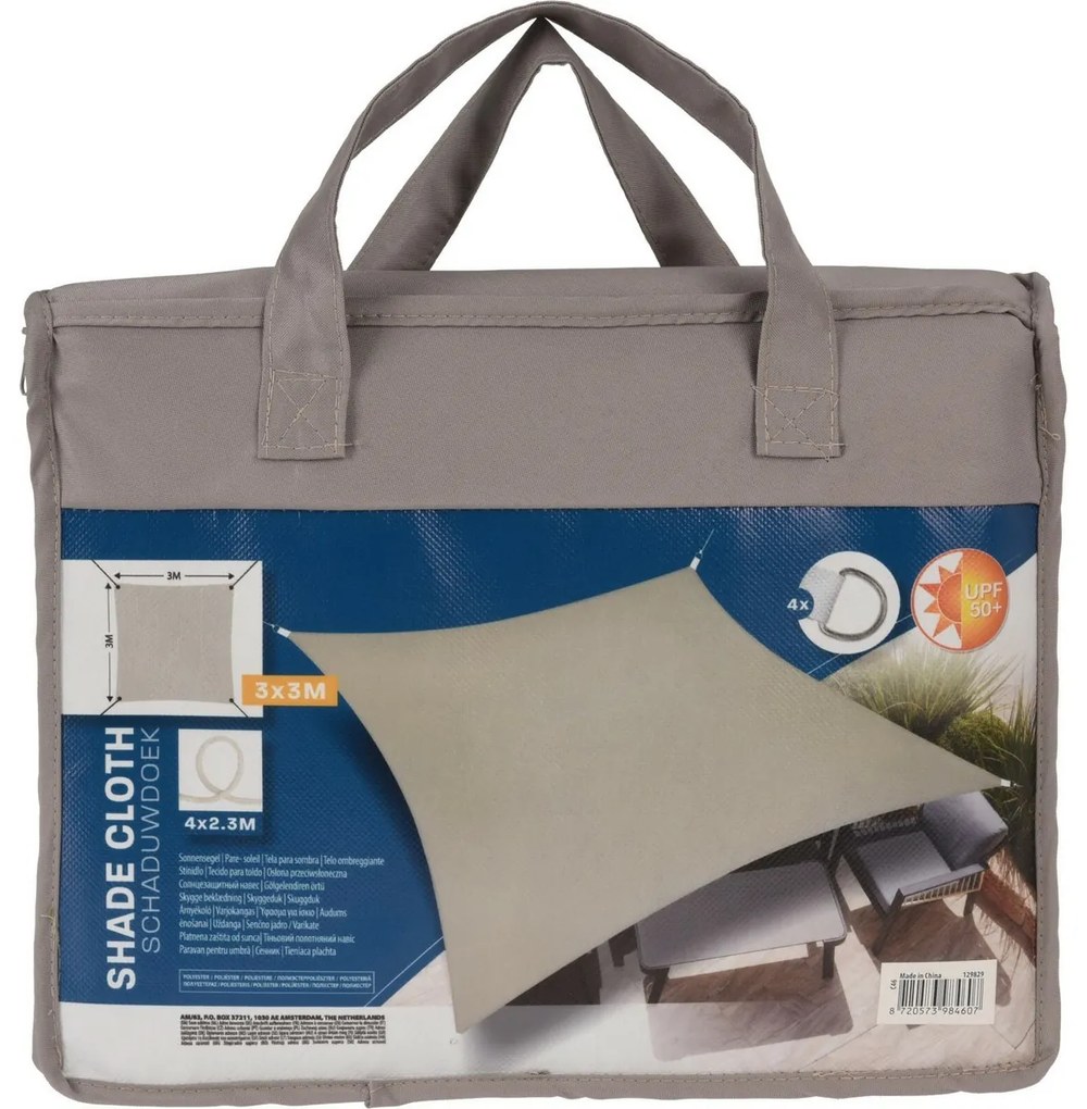 Tieniaca plachta s UV filtrom 50+, farba taupe, 3 x 3 m