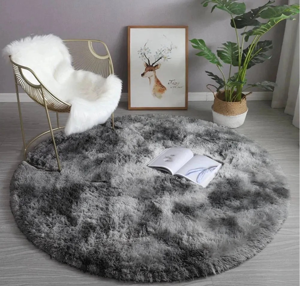 Okrúhly koberec Shaggy Ombre tmavosivý s vysokým vlasom Rozmer: 80 cm