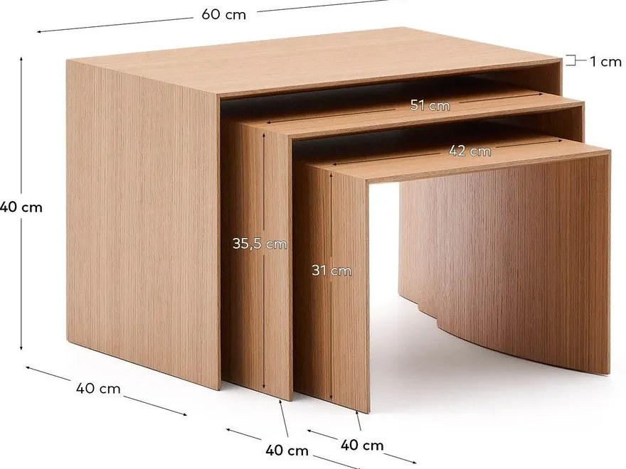 Odkladacie stolíky v súprave 3 ks v dekore duba 40x60 cm Litto – Kave Home