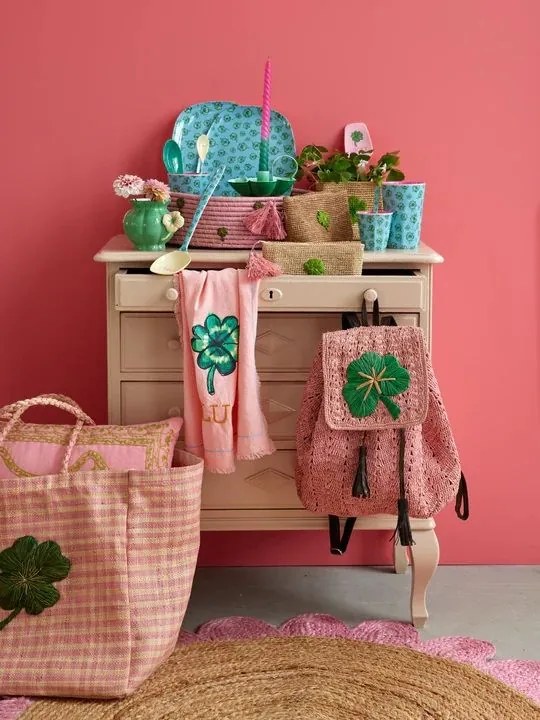 rice Úložný košík Raffia Square Clover – set 2 ks