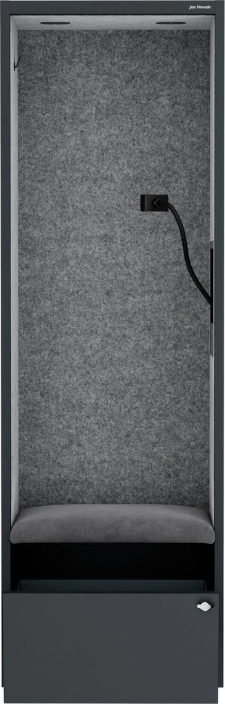 Kancelárska akustická kabína so sedadlom a portom USB-C, telo v antracitovej farbe / sedadlo v sivá farbe, 600 mm: SALLY MentalBox