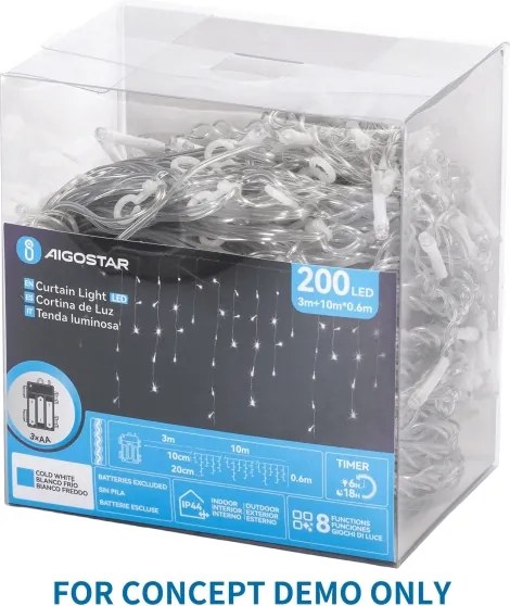 Aigostar - Vonkajšia vianočná LED reťaz 300xLED/8 funkcií 18x0,4m IP44 teplá biela