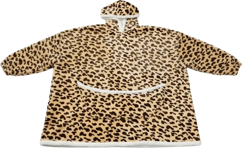 Baránková mikinová deka s rukávmi a kapucňou LEOPARD, krémová