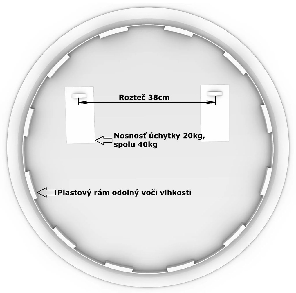 LED zrkadlo okrúhle Classico ⌀80cm studená biela - diaľkový ovládač Farba diaľkového ovládača: Biela
