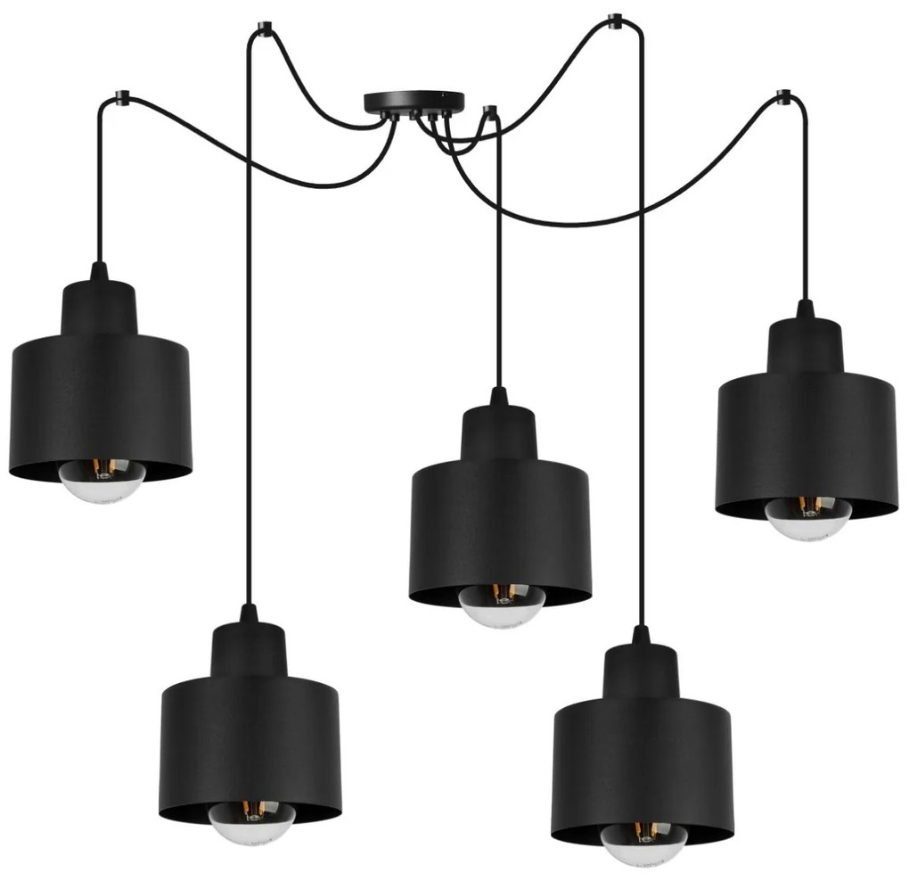 Závesné svietidlo Panta Spider, 5x čierne kovové tienidlo