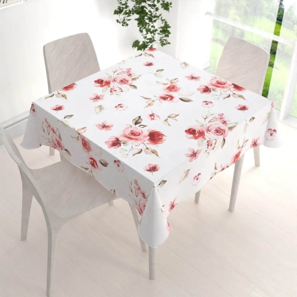 Biante Teflónový štvorcový obrus TF-023 Červené ruže na bielom 70x70 cm