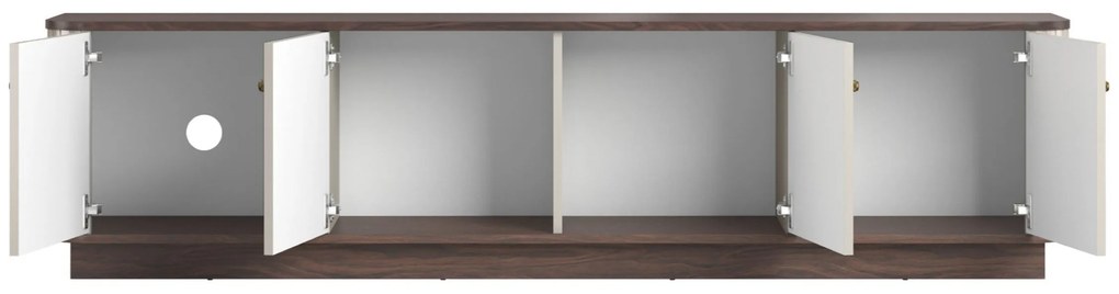 TV skrinka Vespera 4D 187 cm na sokli - kašmírová / orech / zlatá