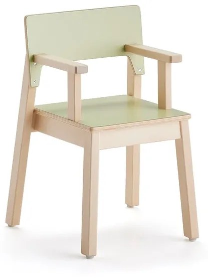 Detská stolička LOVE s opierkami rúk, V 350 mm, breza, laminát - zelená