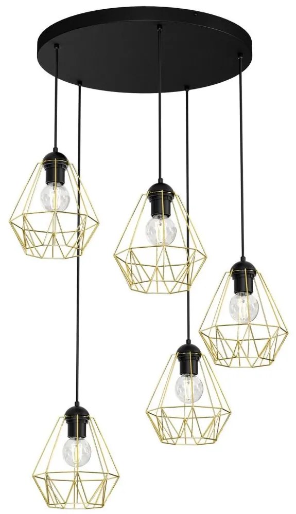 Luster na lanku BERGEN 5xE27/60W/230V čierna/zlatá