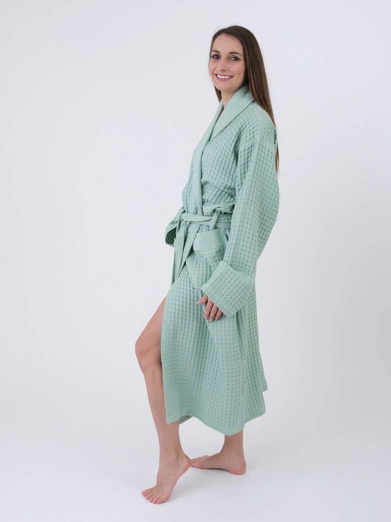 Vaflový župan mätový - veľkosť L