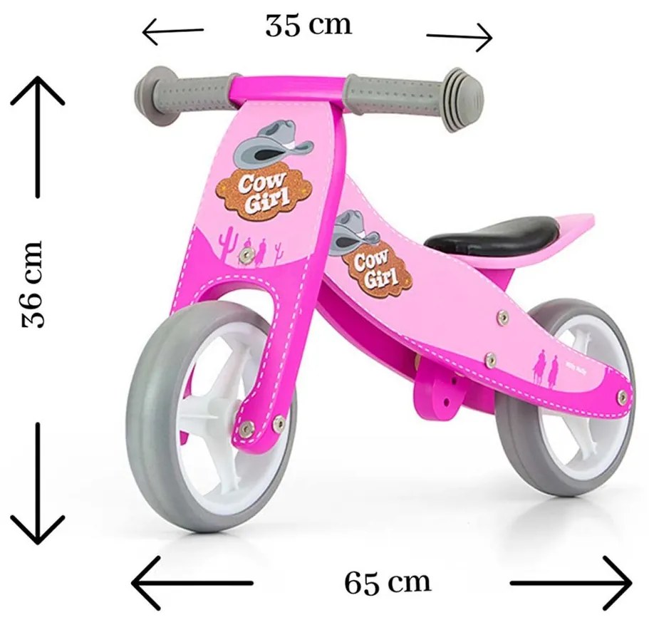 Detské multifunkčné odrážadlo bicykel 2v1 Milly Mally JAKE pink Cowgirl