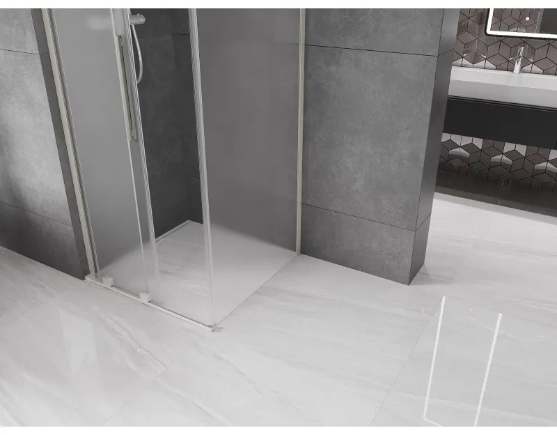 Mexen Velar L, sprchový kút s posuvnými dverami 90 x 90 cm, 8mm sklo námraza, brúsená oceľ, 871-090-090-33-97