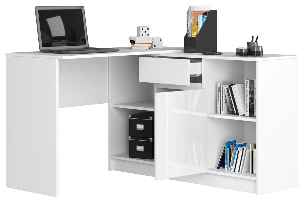 Rohový PC stolík Bahar  (biely lesk). Akcia -20%. Vlastná spoľahlivá doprava až k Vám domov. 1069552