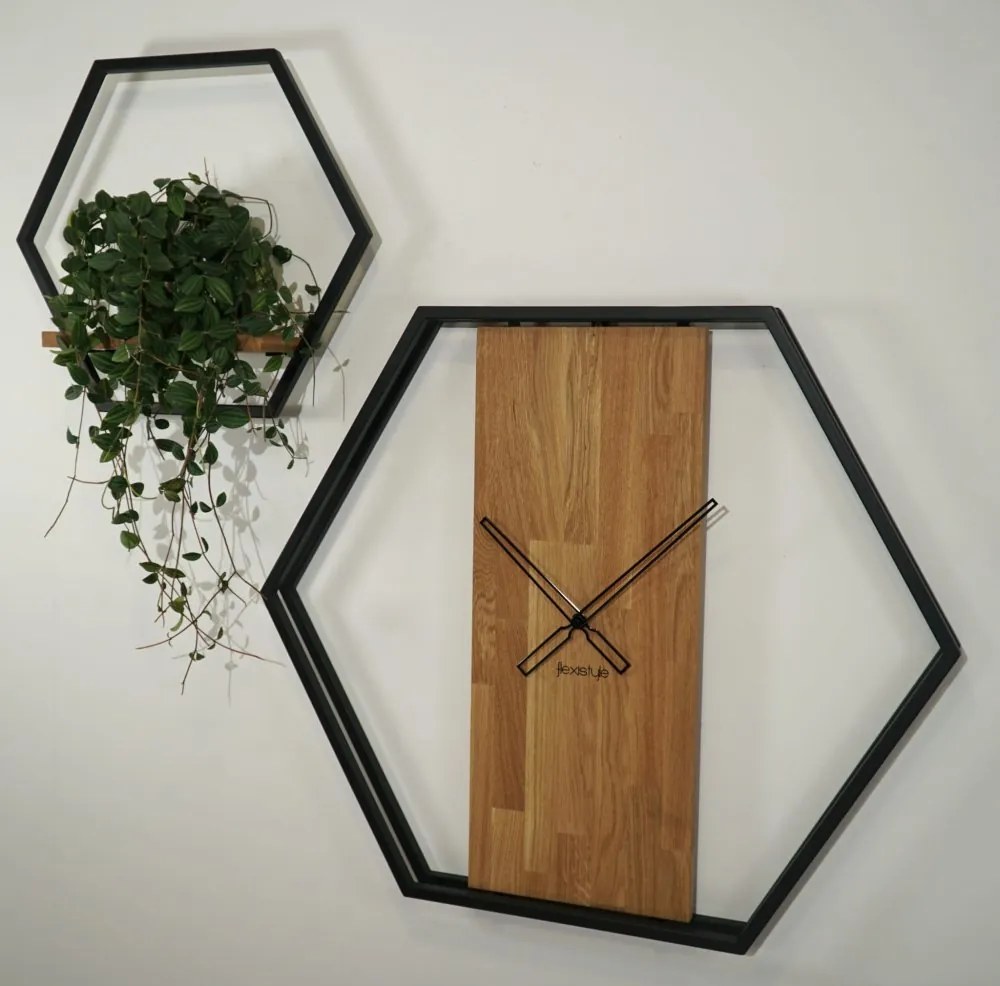 Nástenné hodiny v kombinácií dreva a kovu 80 cm
