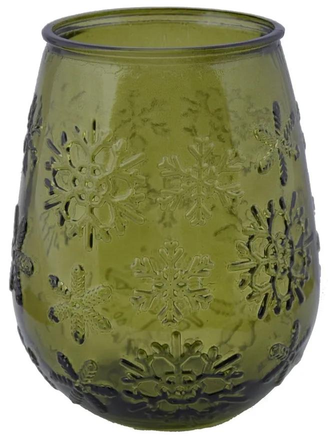 Zelená sklenená váza s vianočným motívom Ego Dekor Copos de Nieve, výška 13 cm
