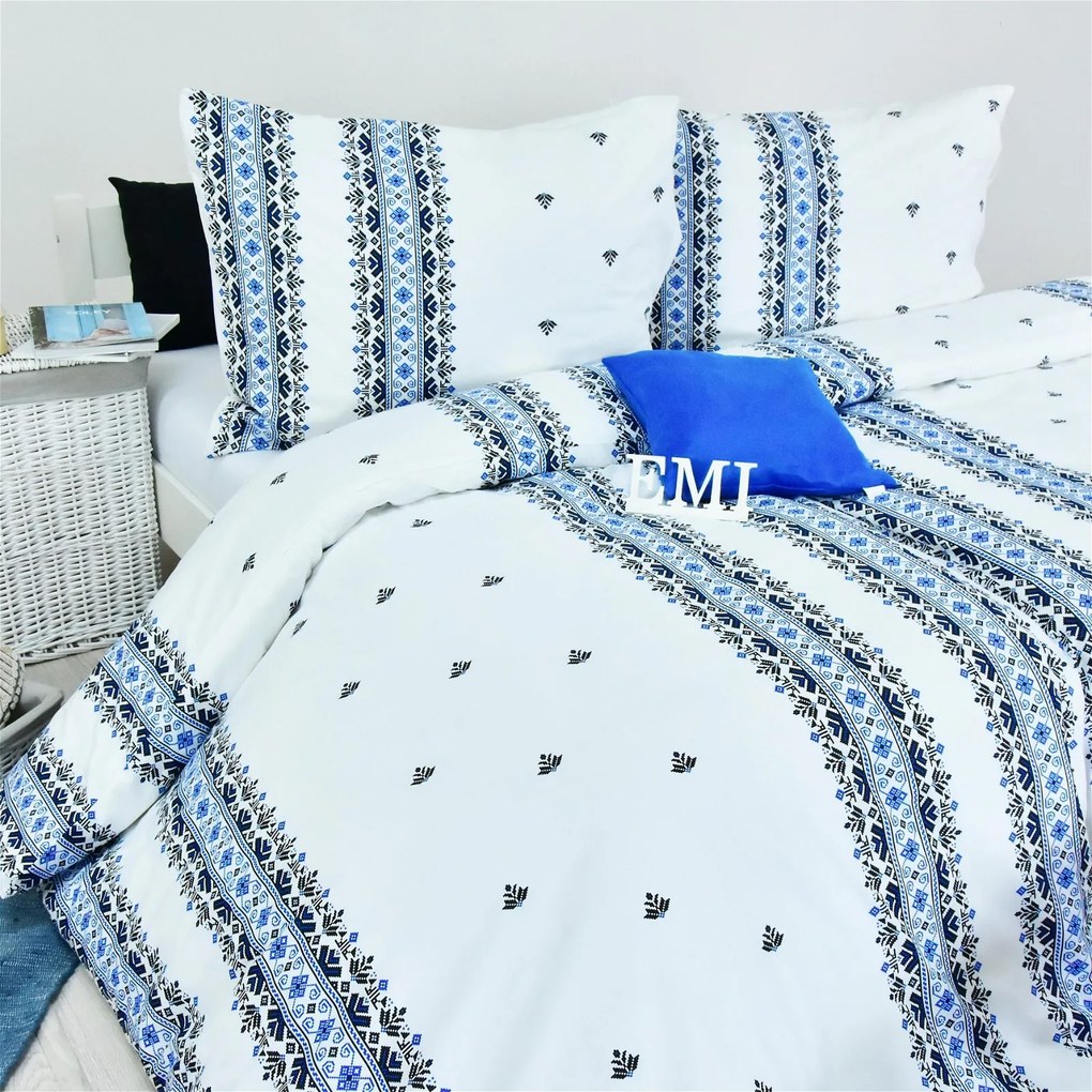 Obliečky bavlnené Dorota modré EMI: Štandardný set jednolôžko obsahuje 1x 140x200 + 1x 70x90