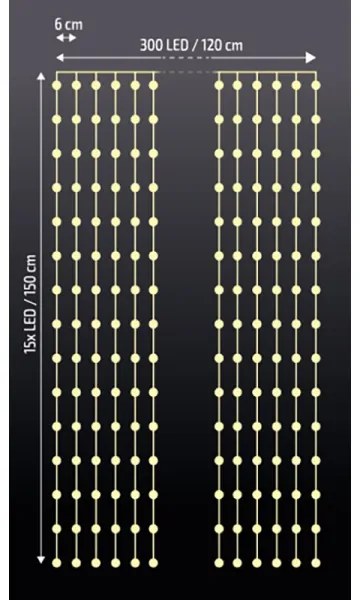 Brilagi - LED vianočný záves 300 LED/8 funkcií/3×AA/USB 1,2 m teplá biela