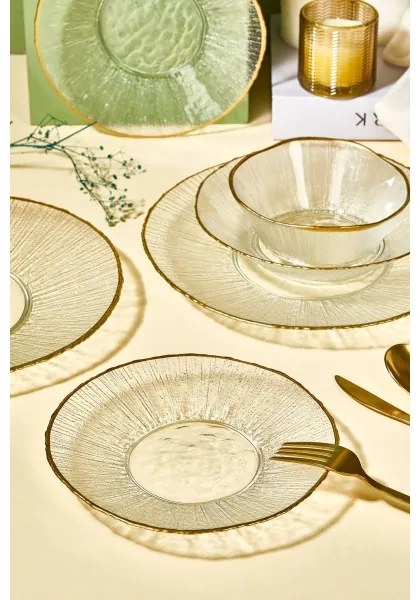 24-dielna jedálenská sada z číreho skla so zlatými detailmi