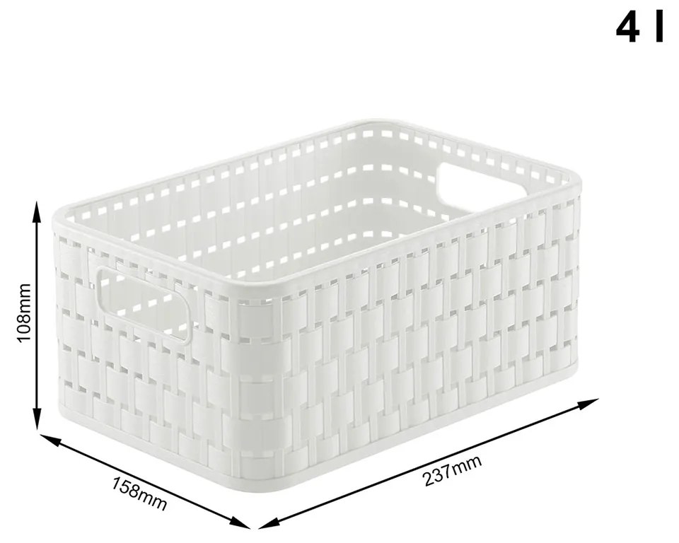 Rotho Plastový košík COUNTRY, rovný, biely (4 l - 24 x 16 x 11)