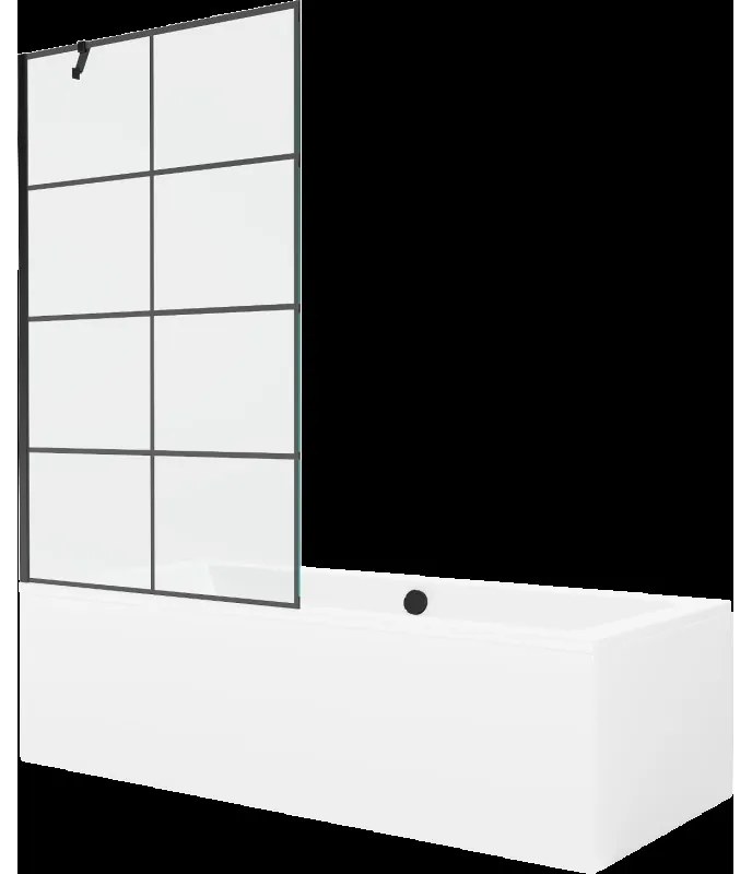 Mexen Cube obdĺžniková vaňa 180 x 80 cm s obkladom a 1-krídlovou sprchovou zástenou 100 cm, Čierny vzor - 550518080X9510007077