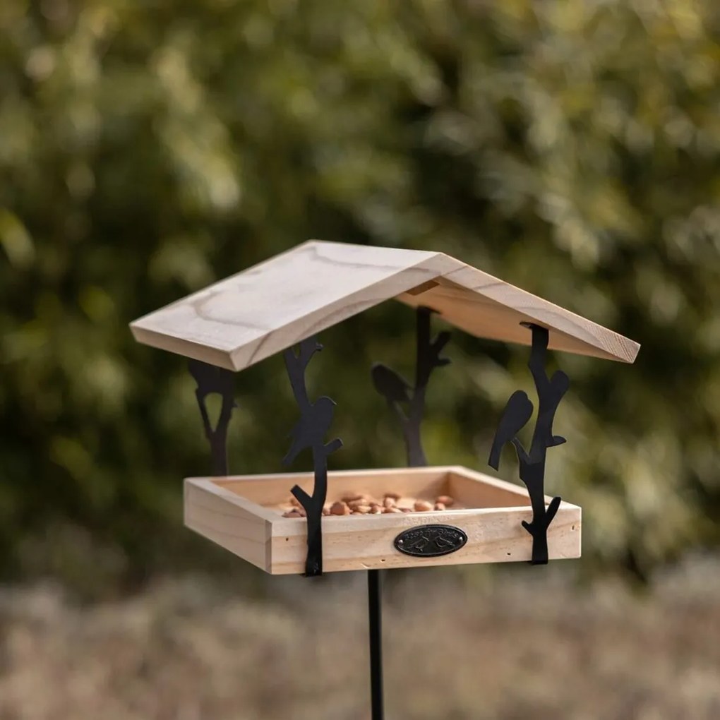Zapichovacie kŕmidlo pre vtáky Rhi, 131,5x24,5x24,5 cm, drevo/kov, hnedá