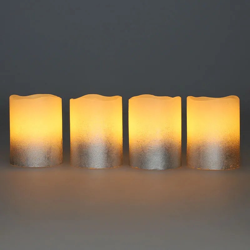 Solight Súprava LED sviečok s časovačom, 4xsviečka, 6,5 cm, strieborná, 4xCR2032 súčasťou, 1v284
