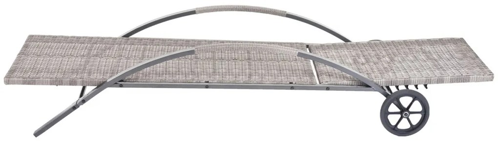 Set 2 záhradných lehátok HWC-E27, polyratan, sivé vankúše - tmavo sivá