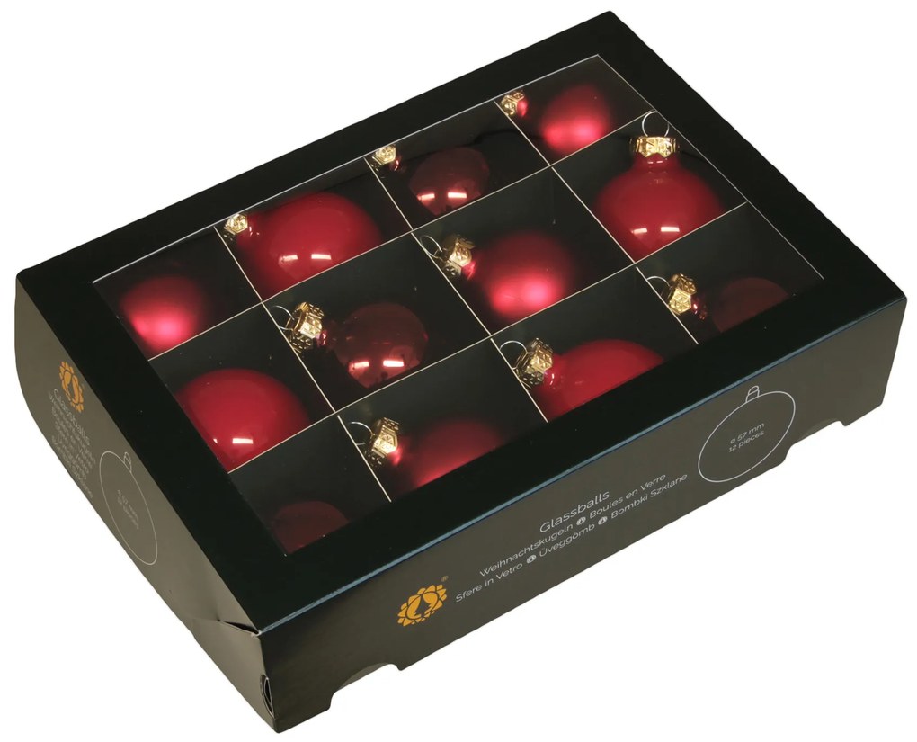 Kolekcia červených sklenených gúľ v troch odtieňoch Variant: Ø: 5,7 cm, sada 30ks