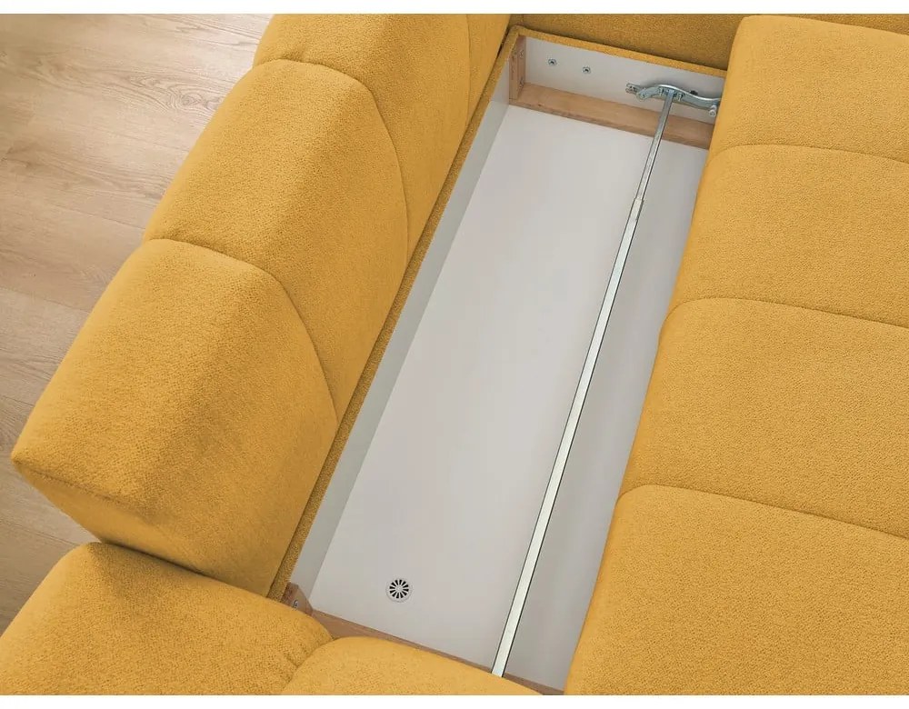 Ženilková rozkladacia/s úložným priestorom rohová pohovka v horčicovej farbe (pravý roh/s leňoškou) Everest – Bobochic Paris