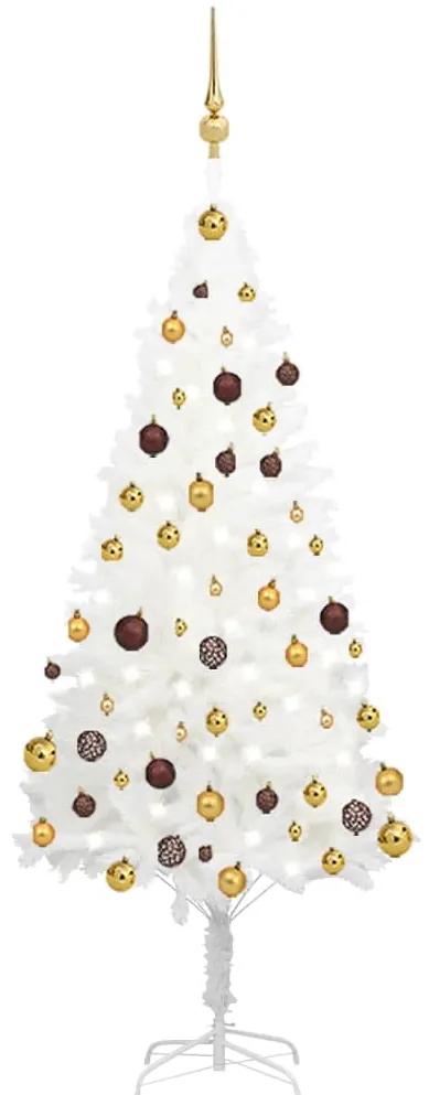 Umelý vianočný stromček s LED so súpravou gulí biely 150 cm 3077547