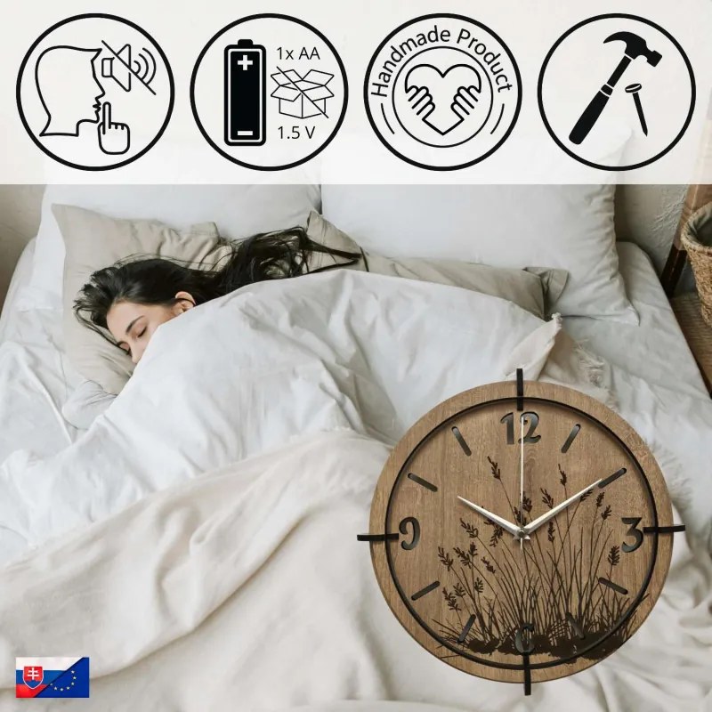 Moderné drevené hodiny Dub – dizajn Lúčne trávy | SENTOP HDF0590-OAK-HLIFAX