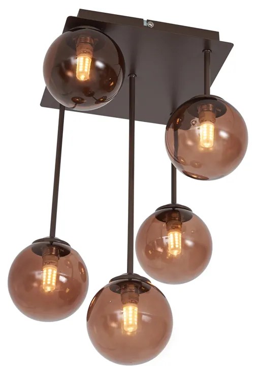 Dizajnové stropné svietidlo bronzové s bronzovým sklom 5-svetiel - Atény