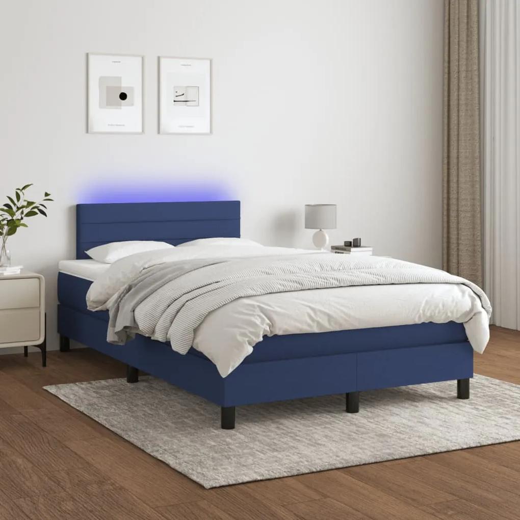 Posteľ boxsping s matracom a LED modrá 120x200 cm látka 3133227