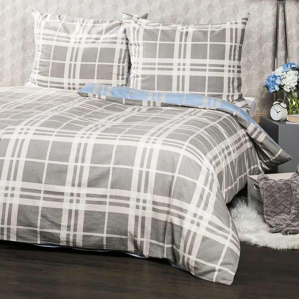 4Home Flanelové obliečky Modrá kocka, 160 x 200 cm, 70 x 80 cm