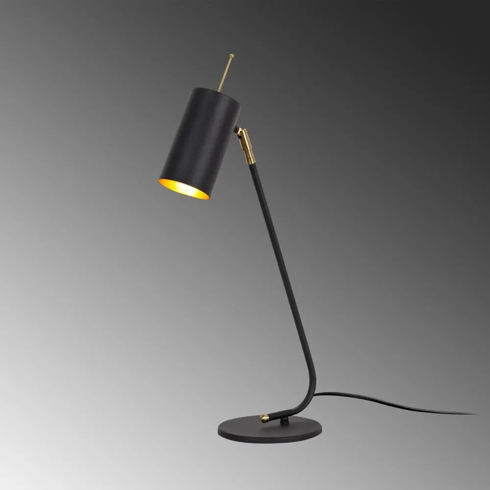Čierna/v zlatej farbe stolová lampa s kovovým tienidlom (výška 55 cm) Sivani – Opviq lights