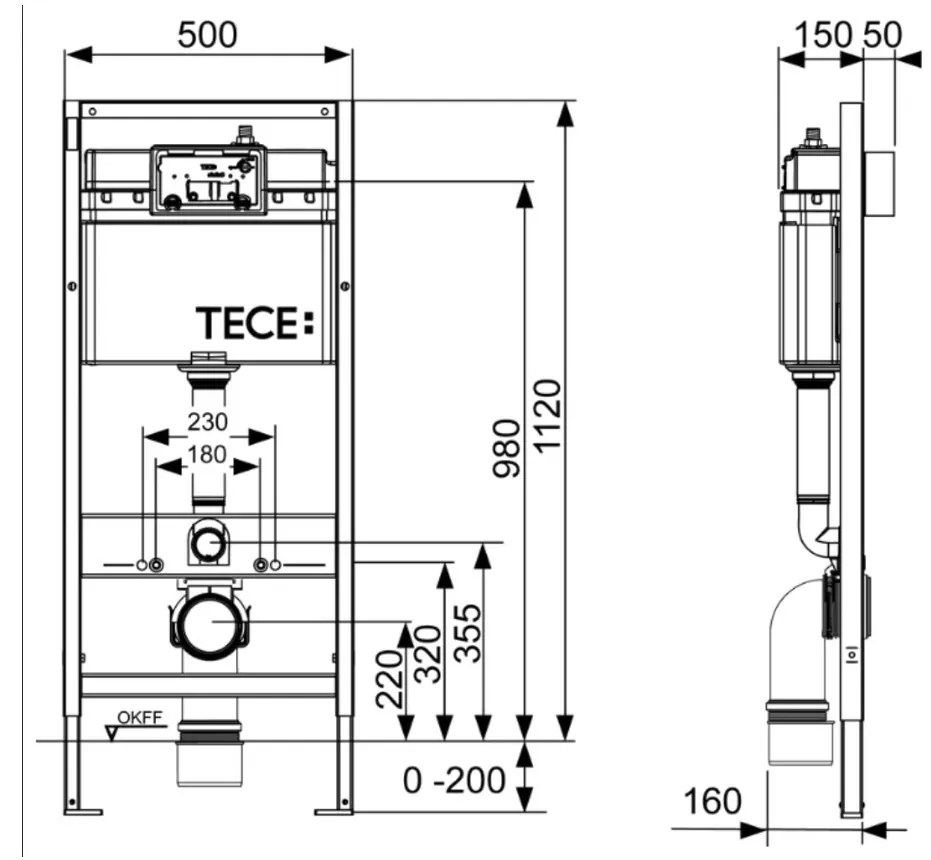 Tece Mille, sada závesné WC Cersanit Mille CleanOn 51x36,5x36,5 cm + inštalačný modul pod omietku Tece, TEC-9400412-S701-430