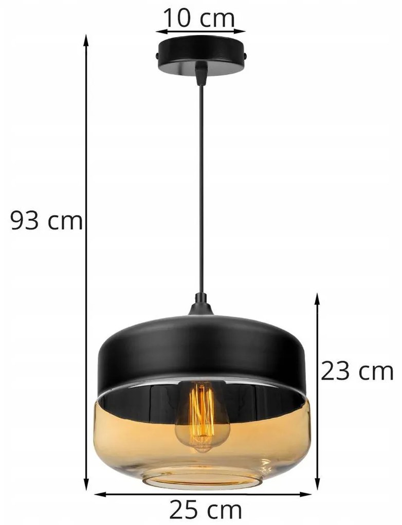 Závesné svietidlo Oslo 3, 1x čierne/medové sklenené tienidlo