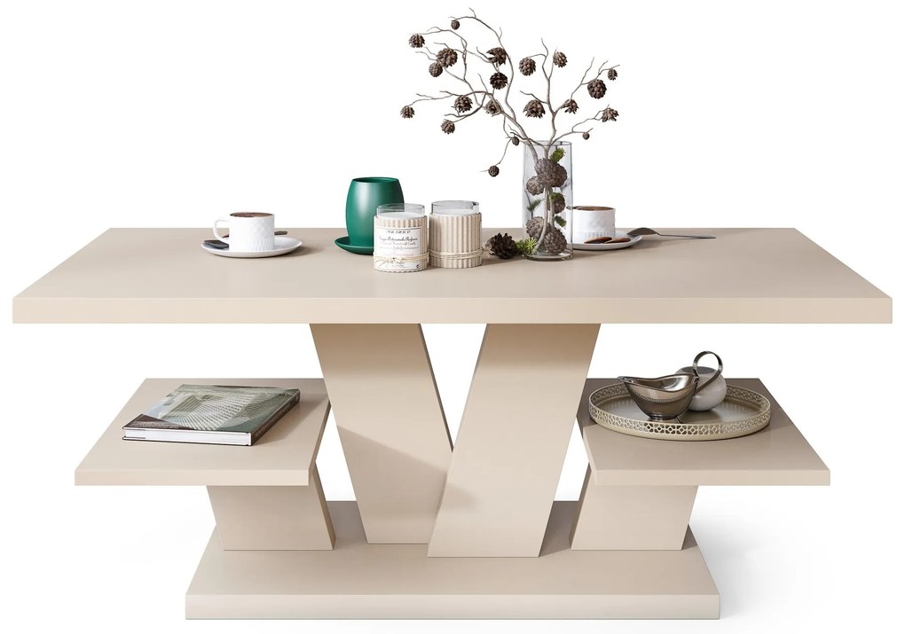 Mazzoni VIVA MAT Béžová [Super Mat / Anti-fingerprint] - MODERNÝ KONFERENČNÝ STOLÍK S POLIČKAMI KAŠMÍR