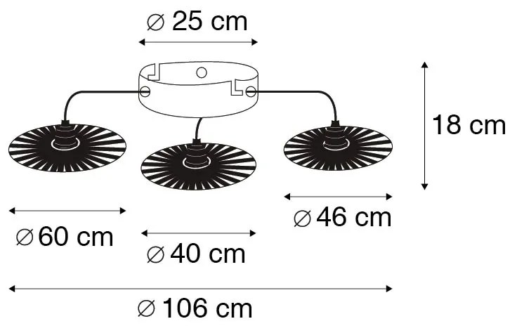 Rustikálne stropné svietidlo čierne 3-svetlo - Leia