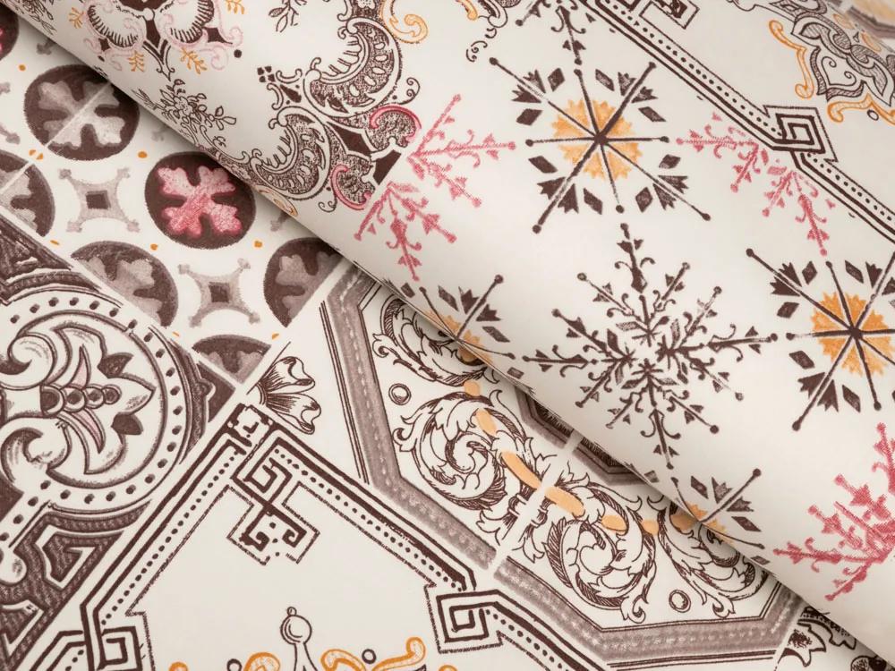 Biante Bavlnené posteľné obliečky Sandra SA-416 Hnedé dlaždice s ornamentami na krémovom Predĺžené 140x220 a 70x90 cm