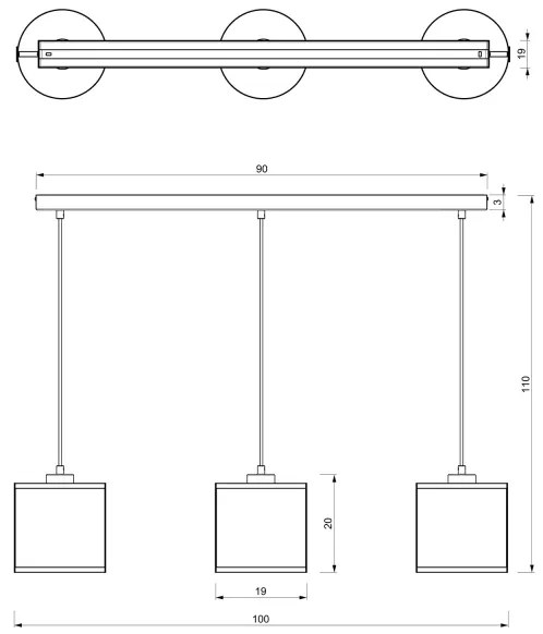 Luster na lanku KAGA 3xE27/60W/230V čierna/zlatá